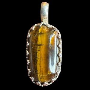 Sterling Silver 925 Tiger’s Eye Pendant Signed Artisan Oval